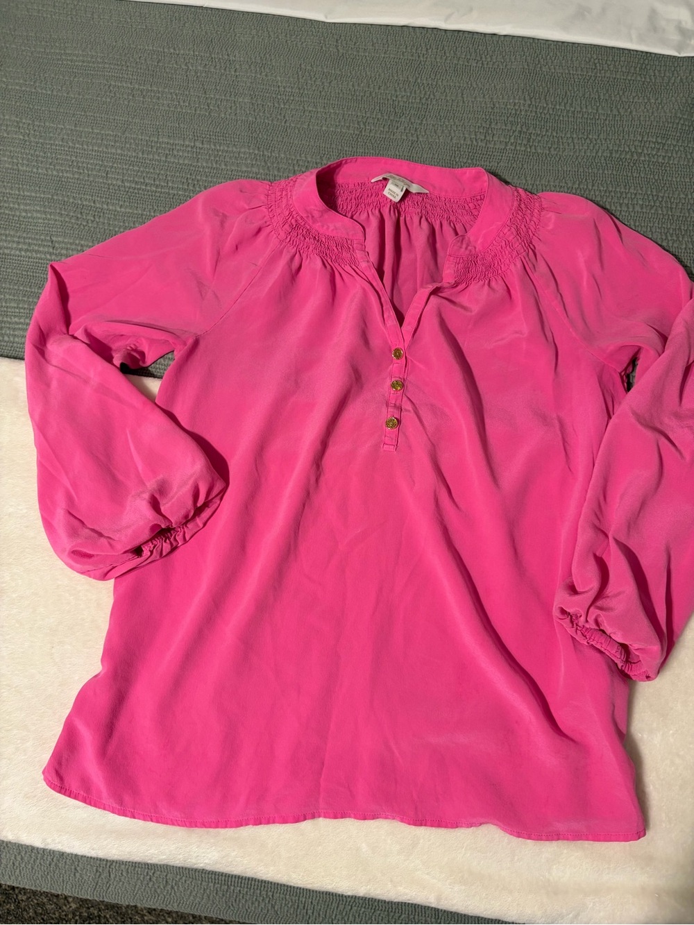 Lilly Pulitzer Hot Pink Smocked Yoke Henley Tunic